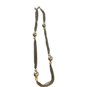 Signed Talbots Multi-Strand Silver-Tone Chain Necklace With Faux Pearl Accents